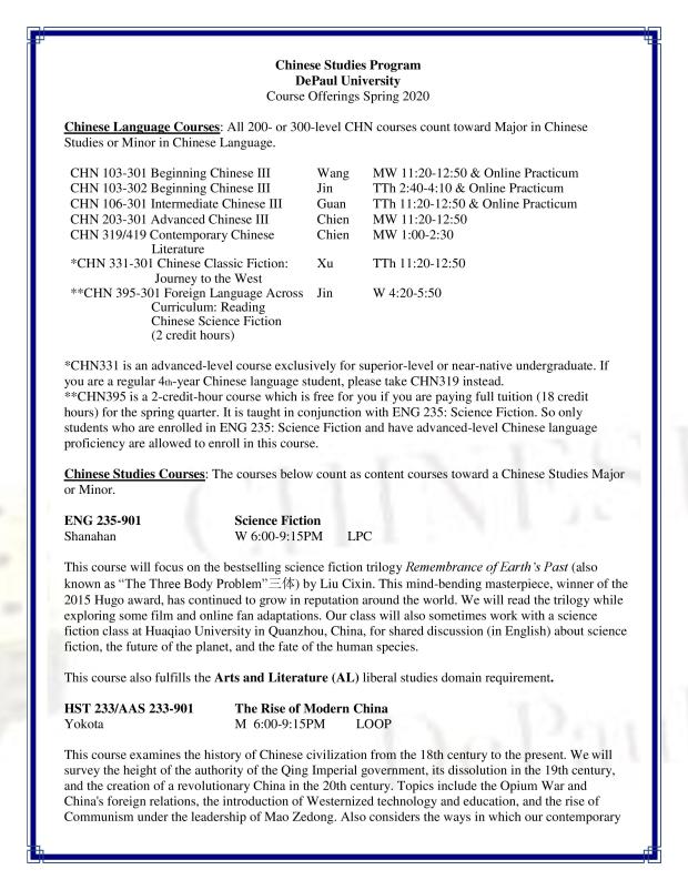 Course Offerings Spring 2020-1